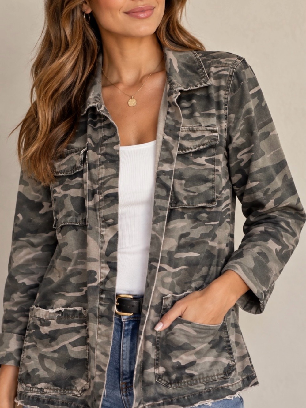 Mustard Seed Women's Gray Camouflage Utility Jacket